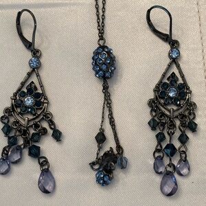 Elegant Blue Beaded Necklace and matching earrings set